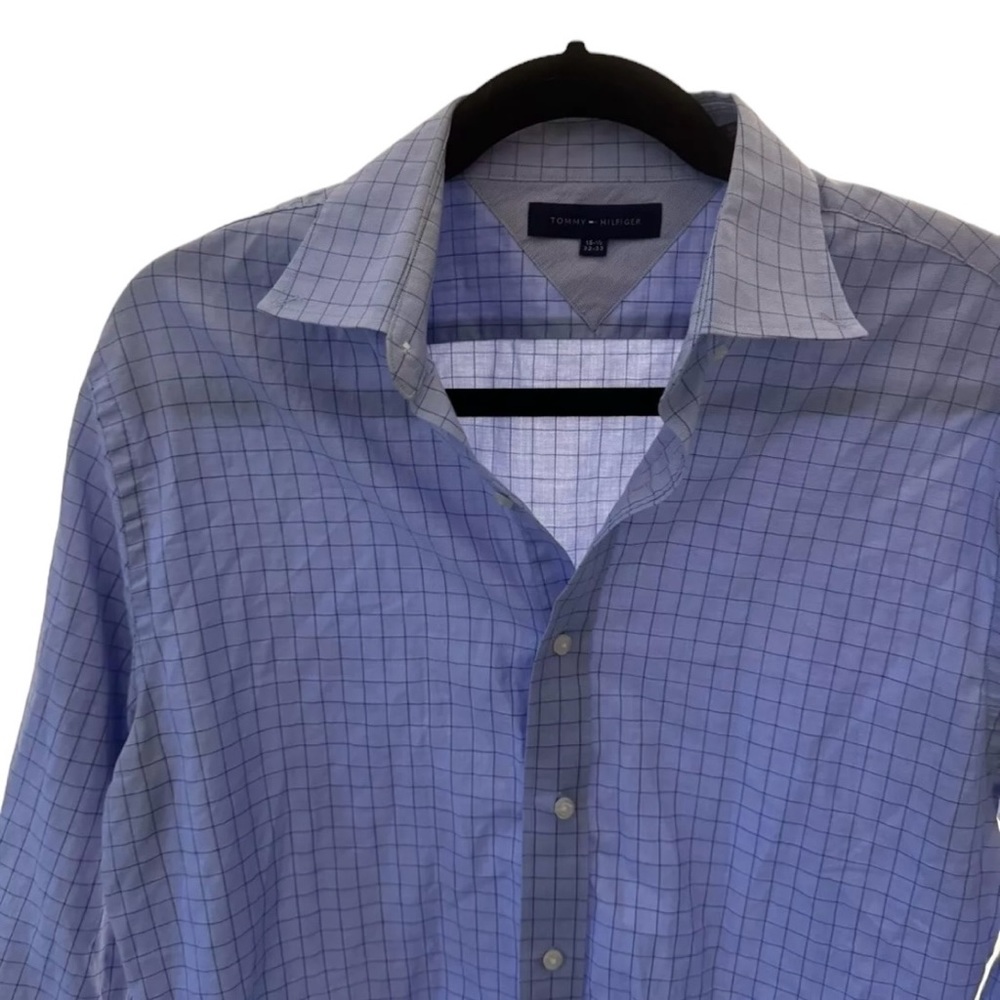 Tommy Hilfiger Shirt Mens 15 1/2 Blue Long Sleeve Button Down Cotton